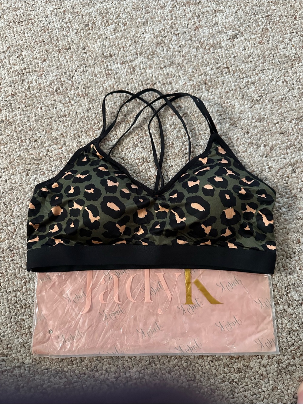 JadyK Olive & Black Leopard Print Strappy Bralette sm/med